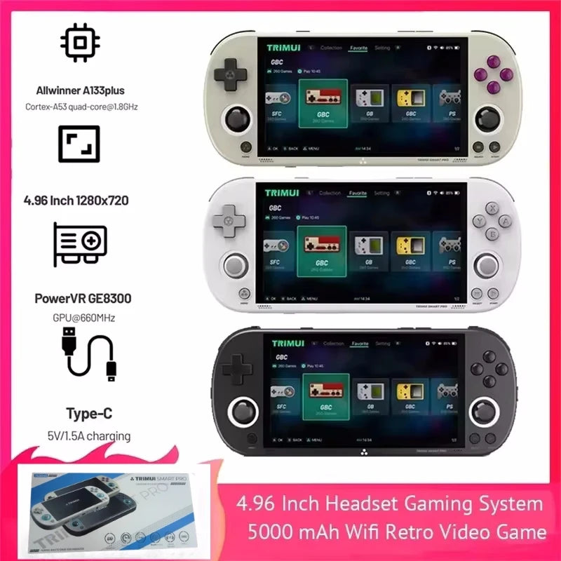 Trimui Smart Pro Retro Handheld Game Console with 4.96'' IPS HD Screen, Linux System, RGB Lighting, and Joystick for Classic Gaming